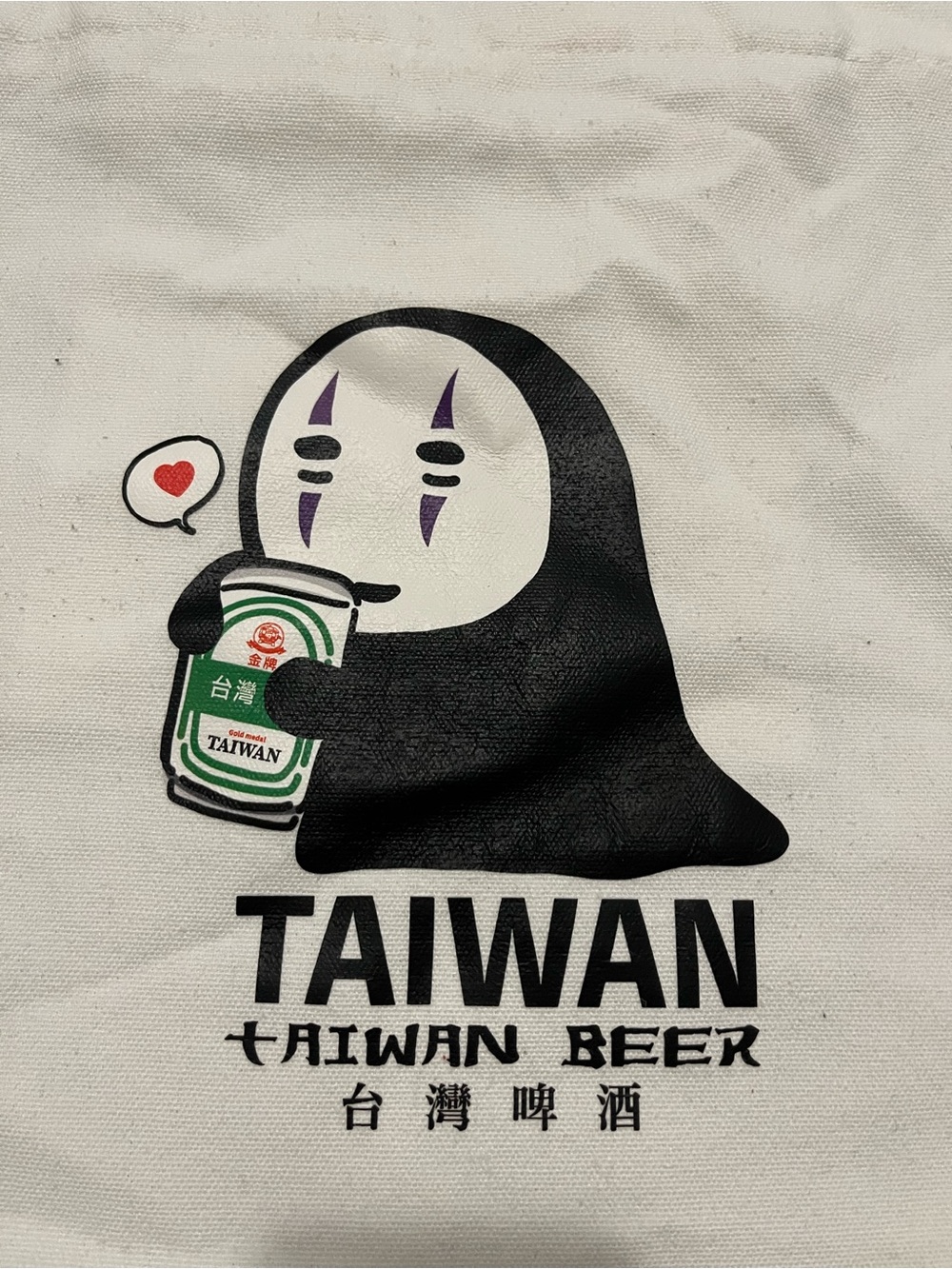 Taiwan Beer Graphic White Canvas Tote Bag with No-Face